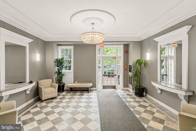building lobby featuring ornamental molding