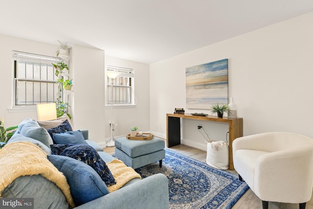 living room with wood finished floors and baseboards