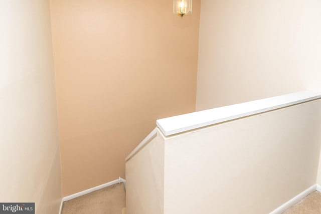 stairway with carpet flooring and baseboards