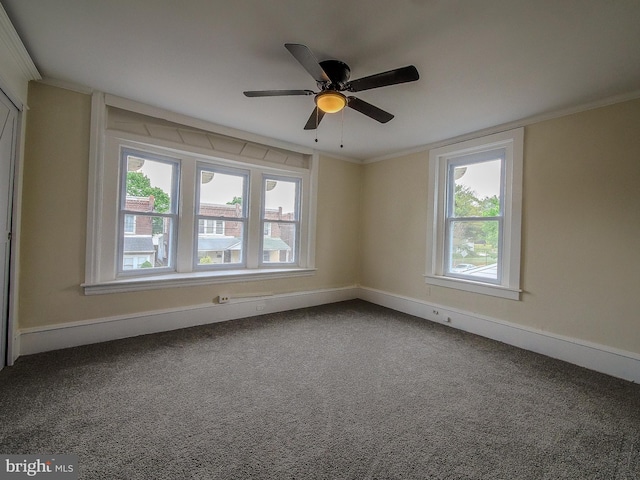 1008 Mcclenahan Ter, Marcus Hook, PA 19061 - empty room featuring carpet flooring, ceiling fan, crown molding, and baseboards