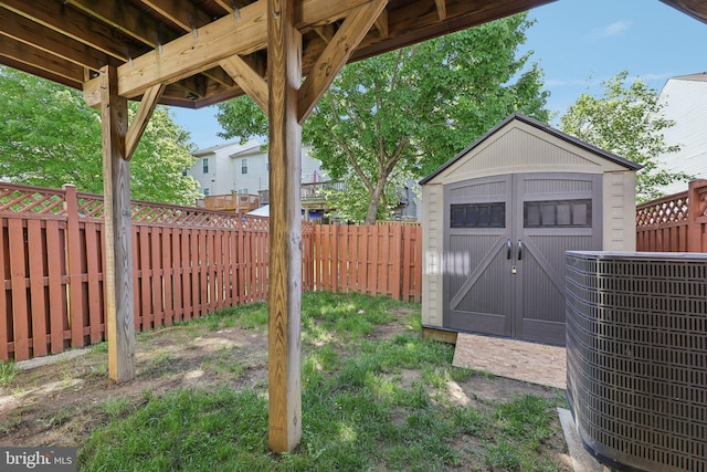 5737 Regency Ln, District Heights, MD 20747 - fenced backyard with a storage shed, an outbuilding, and central air condition unit