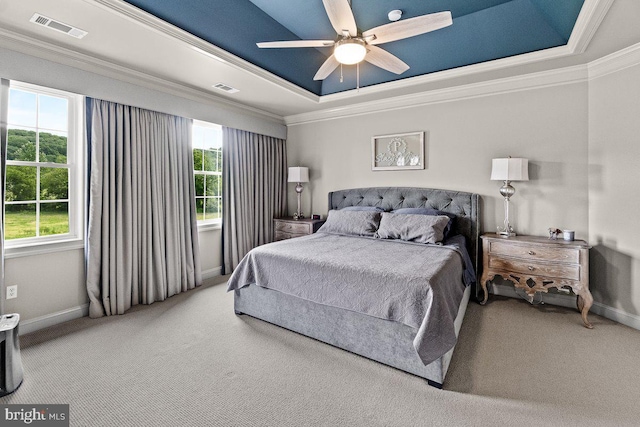 8170 Hollow Rd, Middletown, MD 21769 - bedroom with a tray ceiling, carpet floors, multiple windows, and crown molding