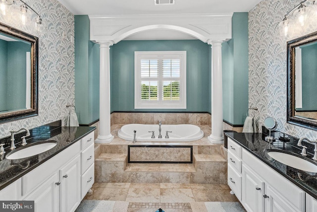 8170 Hollow Rd, Middletown, MD 21769 - full bath with decorative columns, two vanities, and a garden tub
