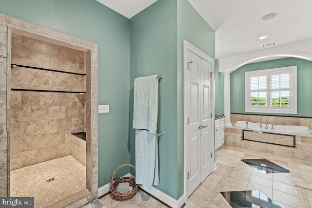 8170 Hollow Rd, Middletown, MD 21769 - bathroom featuring a garden tub, a closet, baseboards, and tiled shower