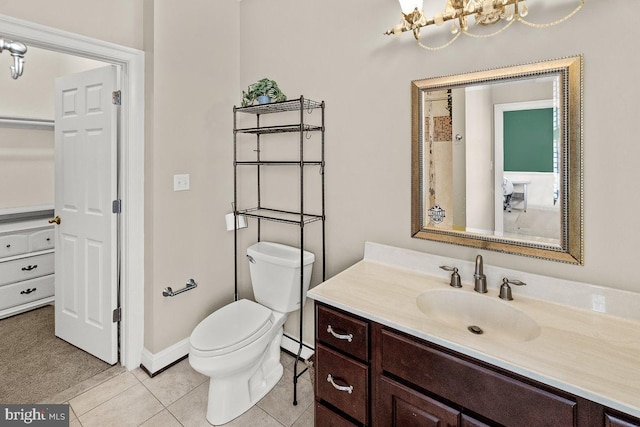 8170 Hollow Rd, Middletown, MD 21769 - bathroom with vanity, toilet, a chandelier, tile patterned flooring, and baseboards