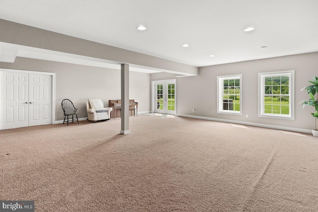 8170 Hollow Rd, Middletown, MD 21769 - unfurnished living room with baseboards, carpet, recessed lighting, and french doors