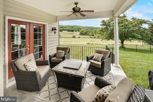 8170 Hollow Rd, Middletown, MD 21769 - view of patio with a ceiling fan, french doors, and an outdoor living space