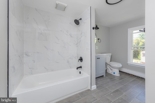 127 N Broad St, Penns Grove, NJ 08069 - bathroom featuring baseboards, bathtub / shower combination, vanity, and toilet