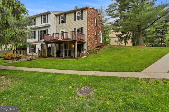 7 Woodland Ct, Hamilton, NJ 08610 - rear view of property with a deck, a yard, and cooling unit