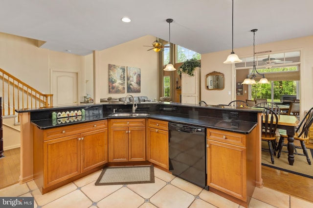 29 Monte Carlo Dr, Hamilton, NJ 08691 - kitchen featuring dishwasher, a sink, plenty of natural light, ceiling fan, and lofted ceiling