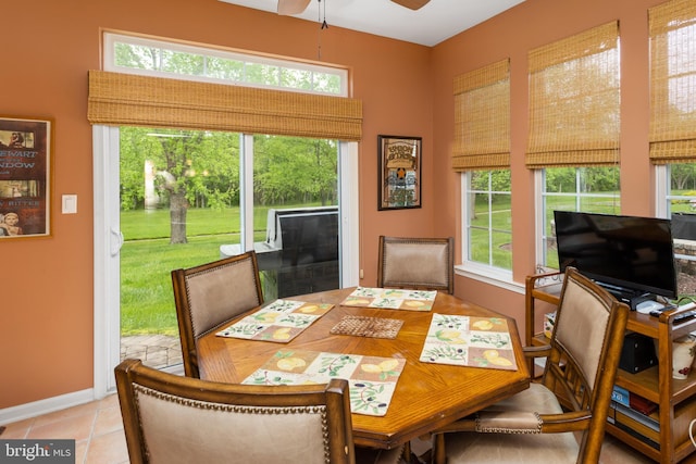 29 Monte Carlo Dr, Hamilton, NJ 08691 - dining room featuring a ceiling fan, baseboards, and light tile patterned floors