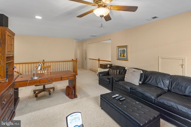 29 Monte Carlo Dr, Hamilton, NJ 08691 - carpeted living room with a ceiling fan, a desk, and recessed lighting