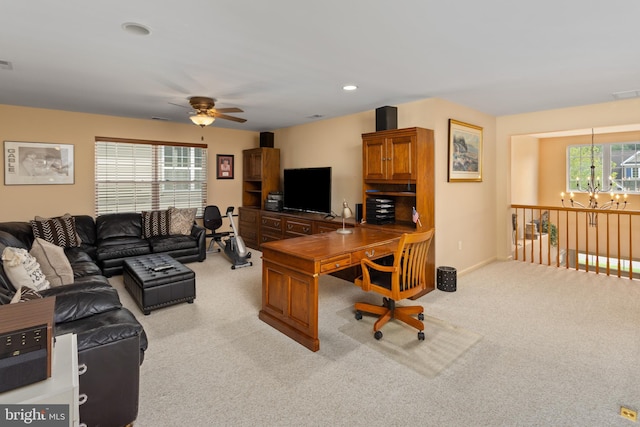 29 Monte Carlo Dr, Hamilton, NJ 08691 - office with a chandelier, light carpet, a ceiling fan, recessed lighting, and baseboards