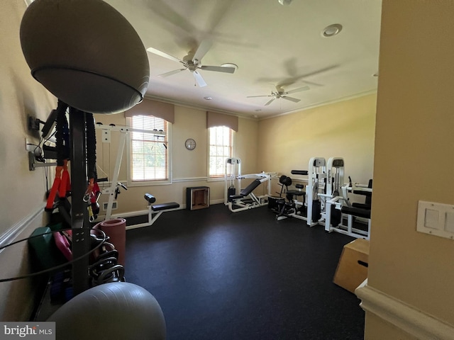 29 Monte Carlo Dr, Hamilton, NJ 08691 - workout area featuring ornamental molding, a ceiling fan, and baseboards