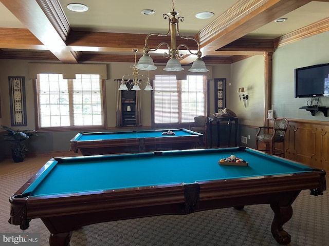 29 Monte Carlo Dr, Hamilton, NJ 08691 - recreation room featuring carpet flooring, pool table, healthy amount of natural light, crown molding, and beam ceiling