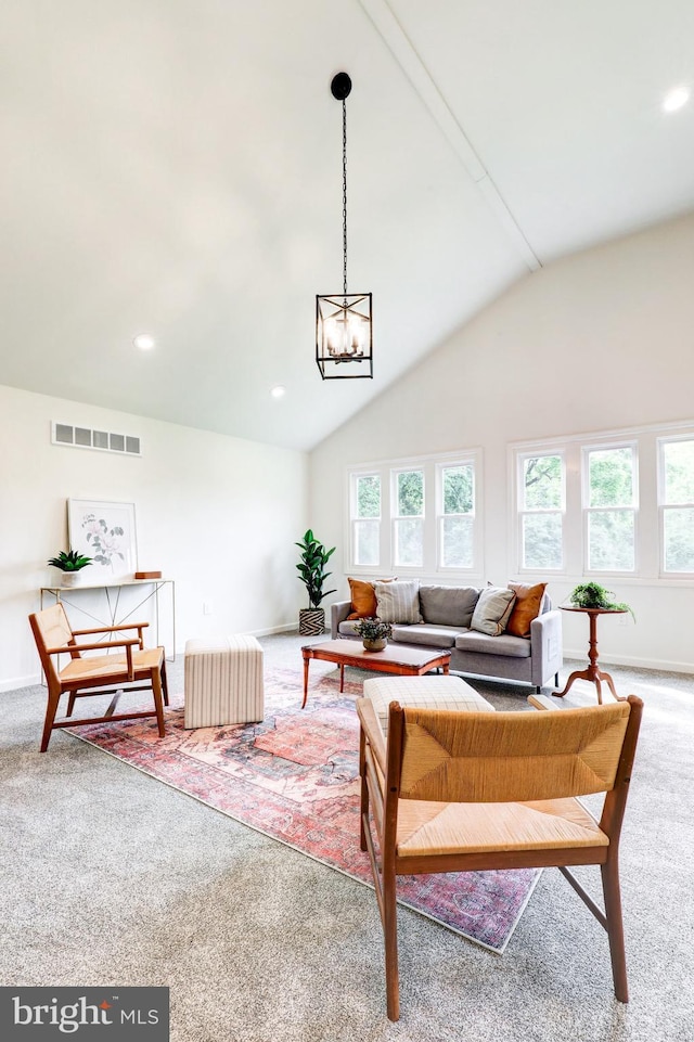1017 Mill Rd, Leesport, PA 19533 - living area with carpet floors, healthy amount of natural light, lofted ceiling, recessed lighting, and baseboards