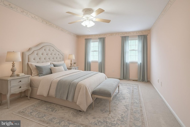 612 Howard Ave, Pitman, NJ 08071 - bedroom with light colored carpet, baseboards, and ceiling fan