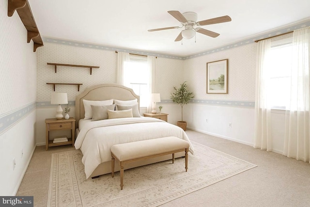 612 Howard Ave, Pitman, NJ 08071 - carpeted bedroom with wallpapered walls, baseboards, and a ceiling fan