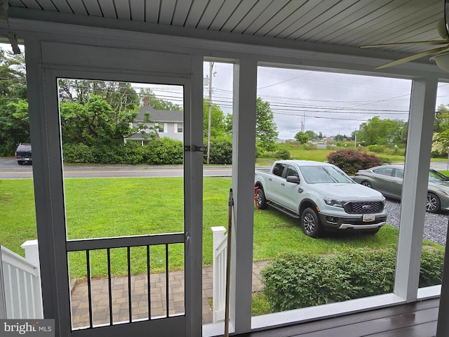 5934 Tilghman Island Rd, Tilghman, MD 21671 - exterior space with wooden ceiling and a ceiling fan