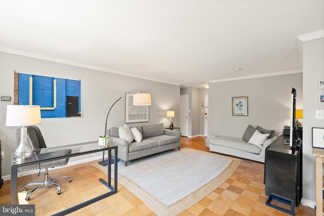 3000 Spout Run Pkwy Unit B606, Arlington, VA 22201 - living area featuring a desk, ornamental molding, and baseboards
