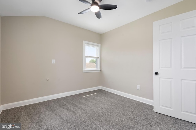 1208 Krueger Ave, Rosedale, MD 21237 - spare room featuring a ceiling fan, carpet floors, baseboards, and vaulted ceiling