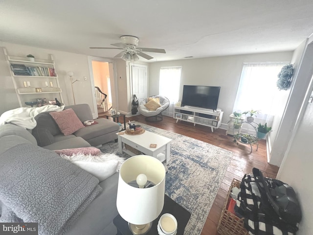 619 S Cameron St, Winchester, VA 22601 - living room with hardwood / wood-style flooring, a ceiling fan, and baseboards