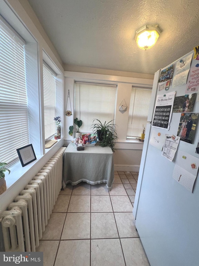 619 S Cameron St, Winchester, VA 22601 - dining area with radiator, plenty of natural light, light tile patterned floors, and a textured ceiling