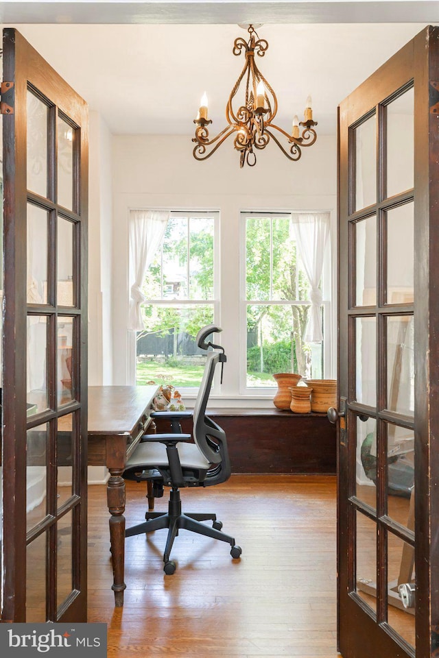 730 Fillmore St, Harpers Ferry, WV 25425 - office area featuring a chandelier and wood finished floors