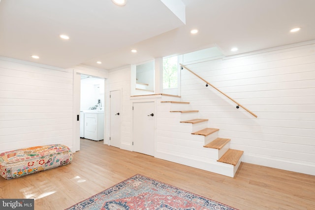 730 Fillmore St, Harpers Ferry, WV 25425 - staircase featuring wood finished floors, independent washer and dryer, and recessed lighting