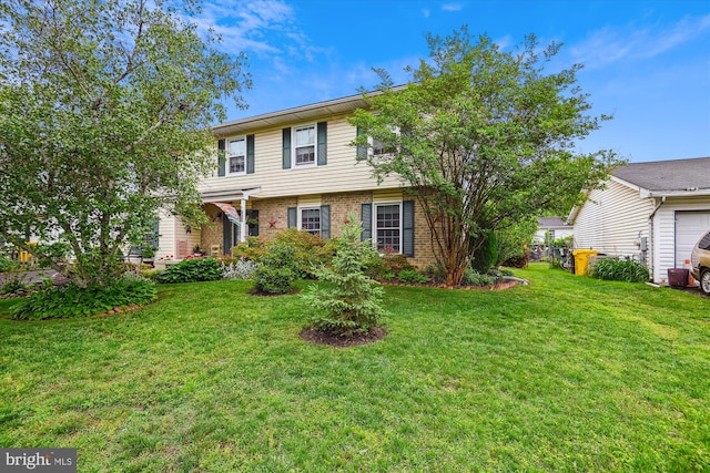 colonial house with brick siding and a front lawn