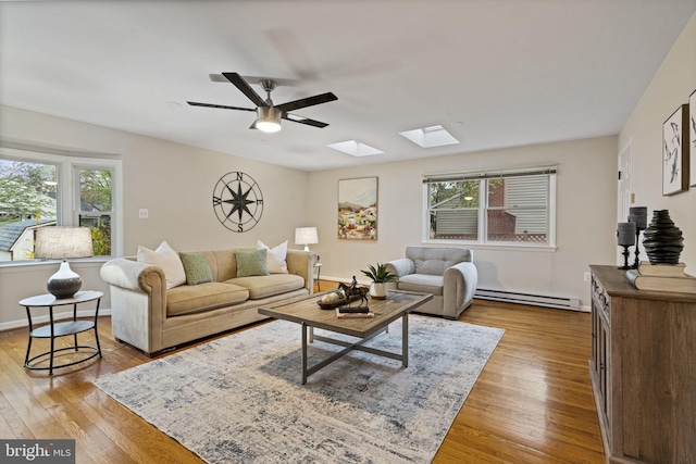14906 Cranoke St, Centreville, VA 20120 - living area featuring a skylight, a baseboard heating unit, healthy amount of natural light, and wood finished floors
