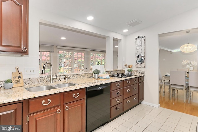 4124 Watkins Trl, Annandale, VA 22003 - kitchen with dishwasher, a sink, light stone countertops, gas cooktop, and recessed lighting
