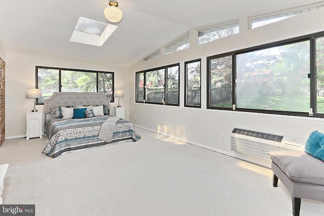 4124 Watkins Trl, Annandale, VA 22003 - carpeted bedroom with a skylight, baseboards, lofted ceiling, and a wall unit AC