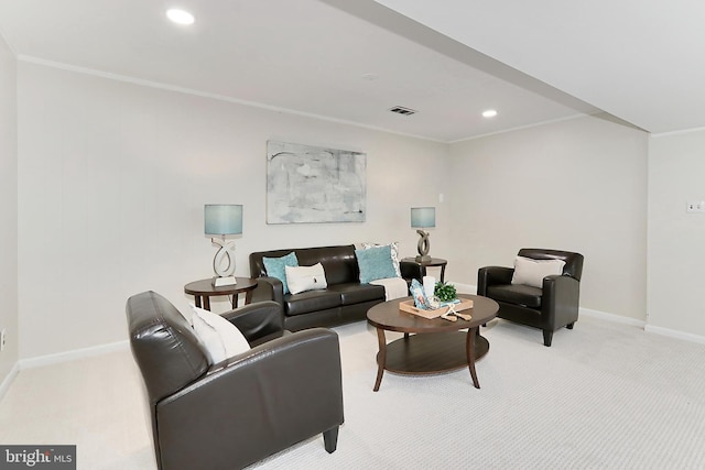 4124 Watkins Trl, Annandale, VA 22003 - carpeted living room with baseboards, crown molding, and recessed lighting