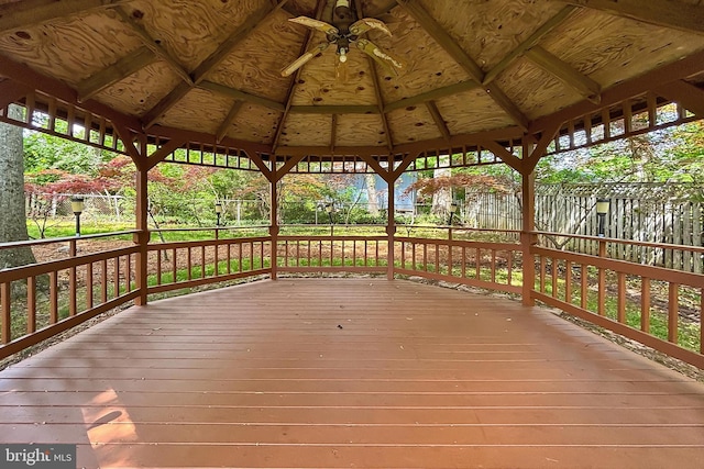 4124 Watkins Trl, Annandale, VA 22003 - deck featuring a fenced backyard, a gazebo, and a ceiling fan