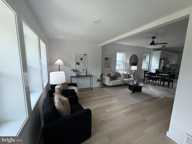 2506 Chelsea Ter, Baltimore, MD 21216 - living room featuring light wood-type flooring, ceiling fan, and baseboards