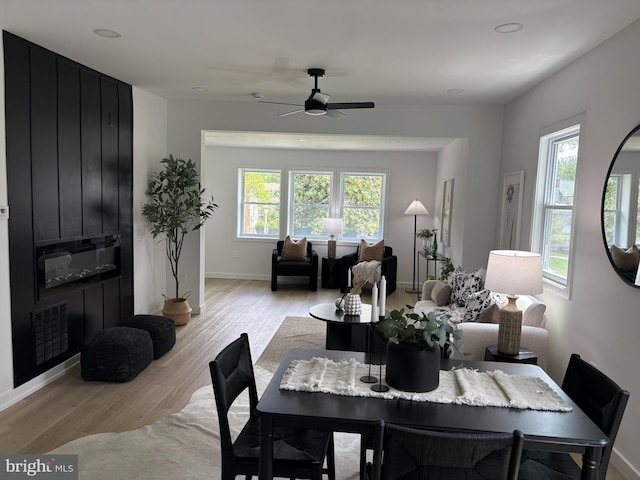 2506 Chelsea Ter, Baltimore, MD 21216 - dining space with a ceiling fan, light wood-style flooring, baseboards, and recessed lighting