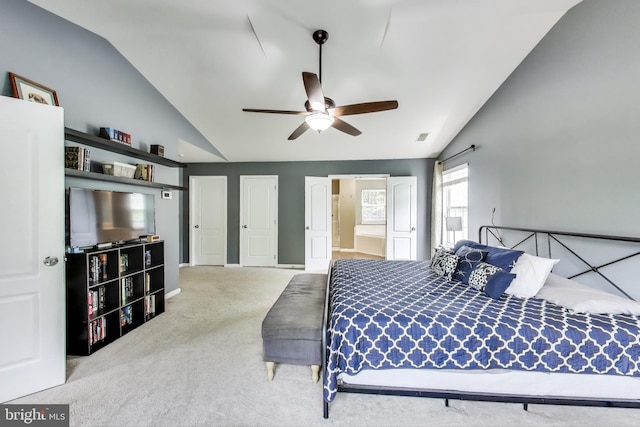 2307 Springdale Ln, Waldorf, MD 20603 - bedroom featuring lofted ceiling, carpet floors, ceiling fan, and connected bathroom