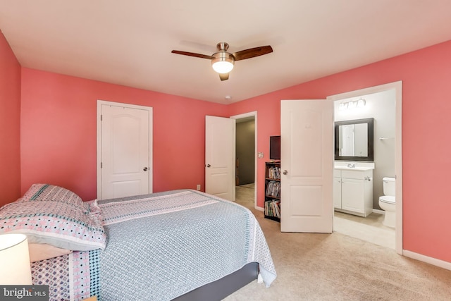 2307 Springdale Ln, Waldorf, MD 20603 - bedroom featuring light carpet, connected bathroom, and ceiling fan