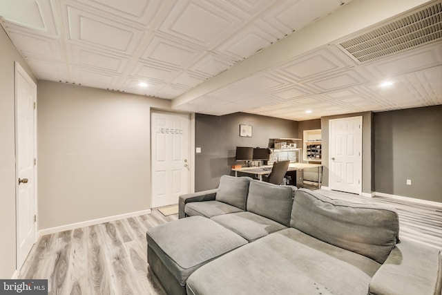 2307 Springdale Ln, Waldorf, MD 20603 - living area featuring an ornate ceiling, light wood-type flooring, recessed lighting, and a desk
