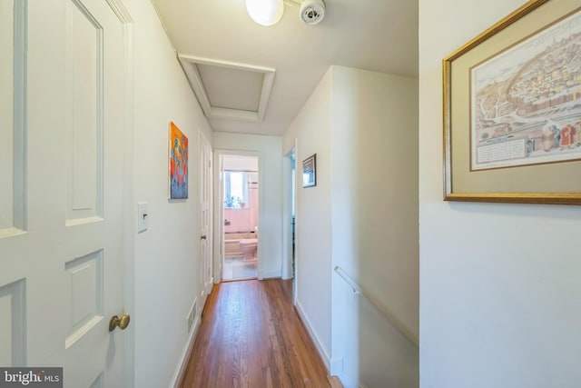 2217 Observatory Pl NW, Washington, DC 20007 - hall featuring wood finished floors, attic access, and baseboards