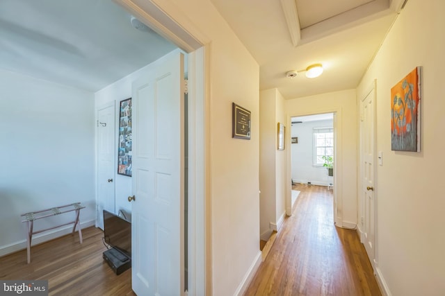 2217 Observatory Pl NW, Washington, DC 20007 - hall with wood finished floors, baseboards, and attic access