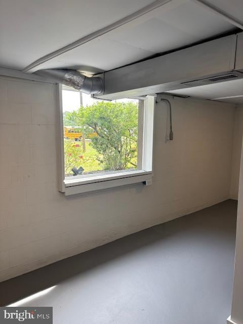 basement featuring concrete block wall