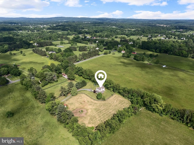 aerial view of property's location featuring rural landscape