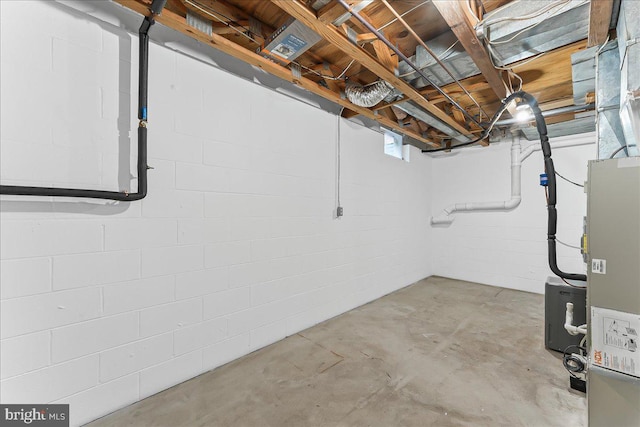 unfinished below grade area featuring concrete block wall
