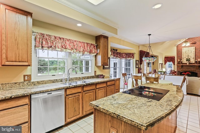 7103 Brookshire Ln, Clarksville, MD 21029 - kitchen featuring dishwasher, a sink, light tile patterned flooring, black electric cooktop, and recessed lighting
