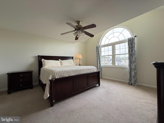 25977 Kildee Run, Mardela Springs, MD 21837 - bedroom with light colored carpet, vaulted ceiling, baseboards, and ceiling fan