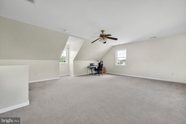 25977 Kildee Run, Mardela Springs, MD 21837 - additional living space with a ceiling fan, baseboards, an office area, lofted ceiling, and carpet flooring