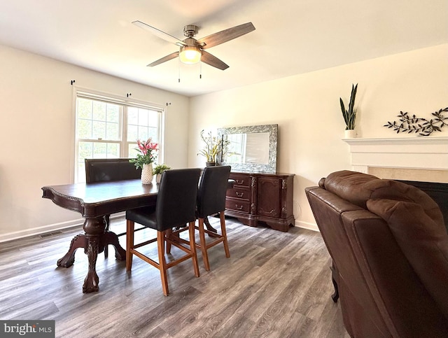 25977 Kildee Run, Mardela Springs, MD 21837 - dining room featuring a ceiling fan, wood finished floors, and baseboards