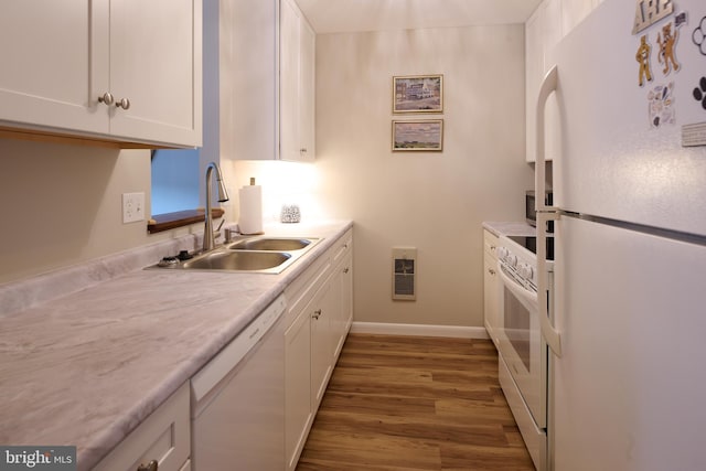774 W Aaron Dr, State College, PA 16803 - kitchen with white appliances, a sink, white cabinets, and wood finished floors